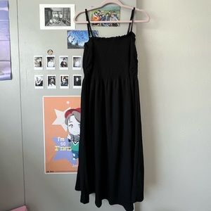 plus size smocked black midi dress